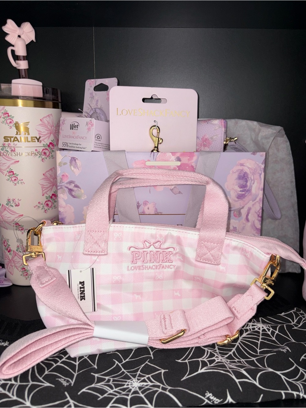 PINK X LoveShackFancy pink gingham tote bag